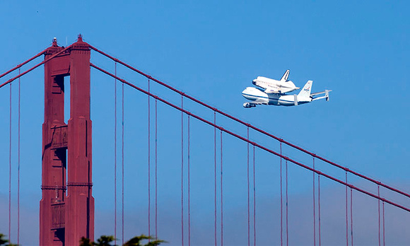 Space Shuttle over Golden Gate Bridge